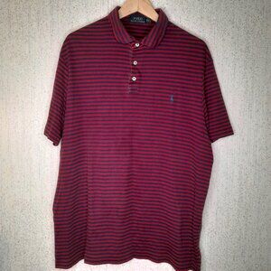 POLO RALPH LAUREN Men's Red & Navy Striped 100% Cotton Polo Size XXL